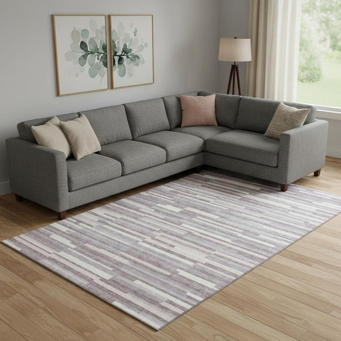 10' X 14' Striped Washable Area Rug With UV Protection (671066) - Lavender / Ivory