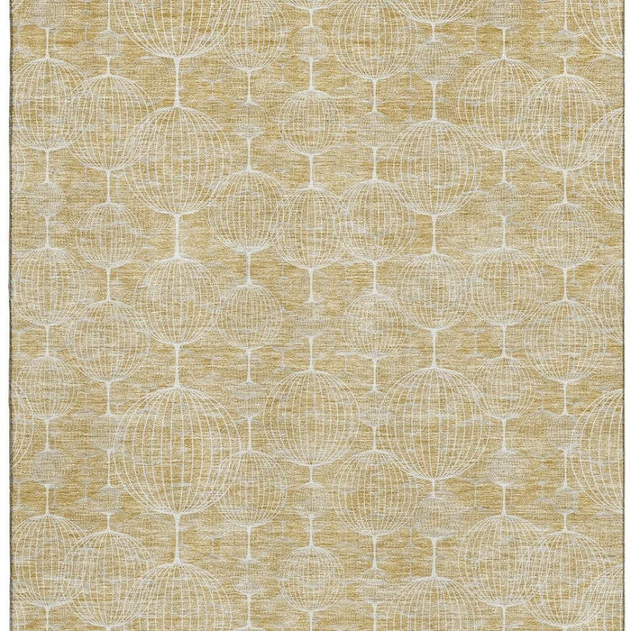 10' X 14' Geometric Washable Area Rug With UV Protection - Ivory And Gold