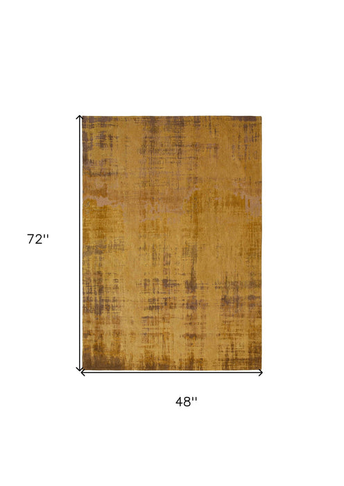 5' x 7' Abstract Non Skid 100% PET Area Rug - Yellow And Brown