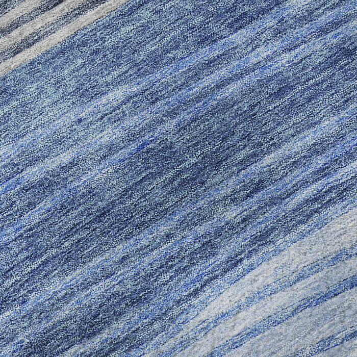 8' Striped Washable Round Rug With UV Protection - Blue / Gray