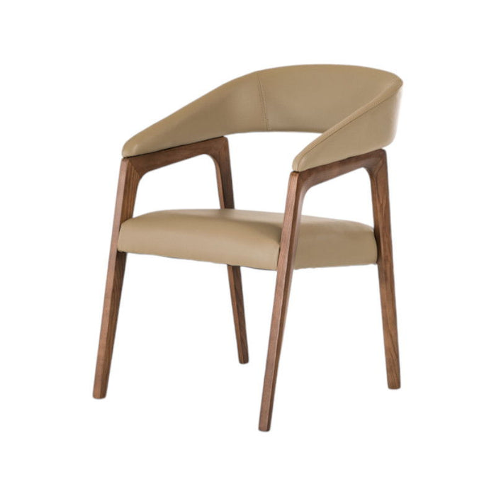 Faux Leather Curved Back Dining Arm Chair - Brown