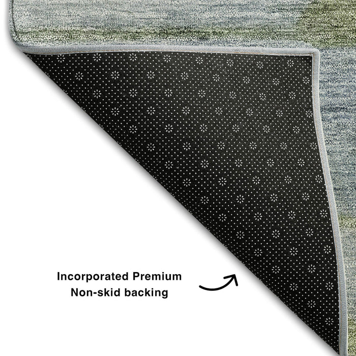 10' X 14' Floral Washable Area Rug With UV Protection (657299) - Blue / Ivory / Gold
