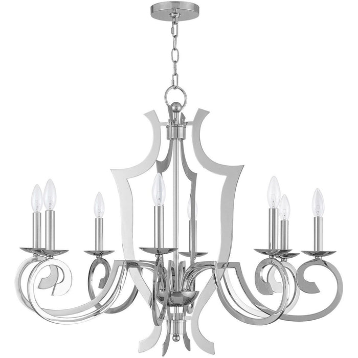 28'' Eight Light Dimmable Chandelier With Shades - Silver