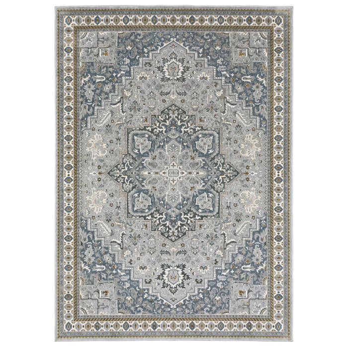 8' X 11' Medallion Area Rug - Blue And Gray