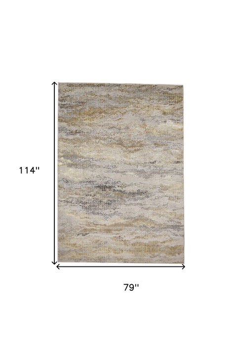 7' x 10' Abstract Stain Resistant Area Rug - Gold Gray And Ivory