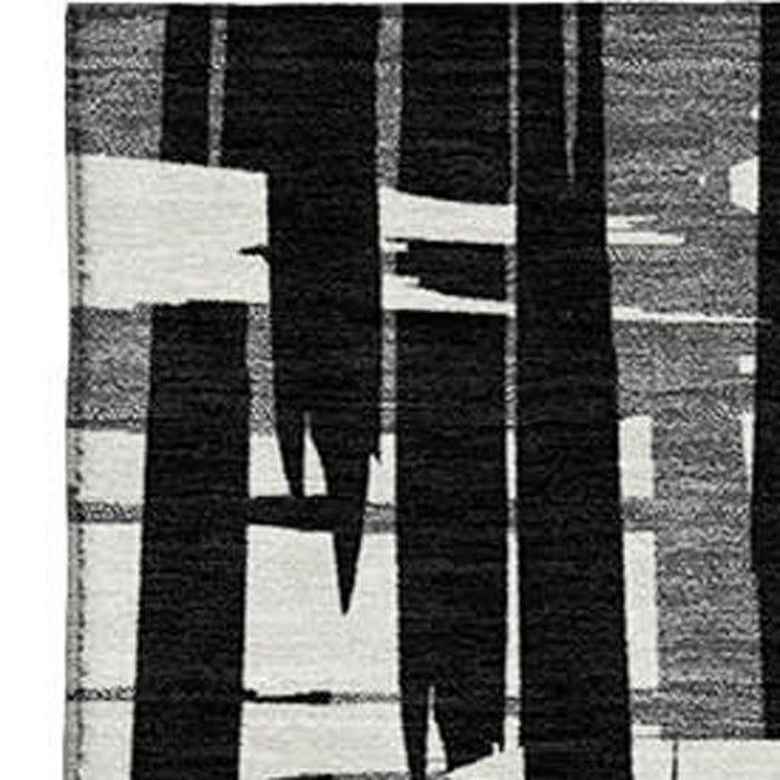 10' X 14' Striped Washable Area Rug With UV Protection (705659) - Black / Ivory