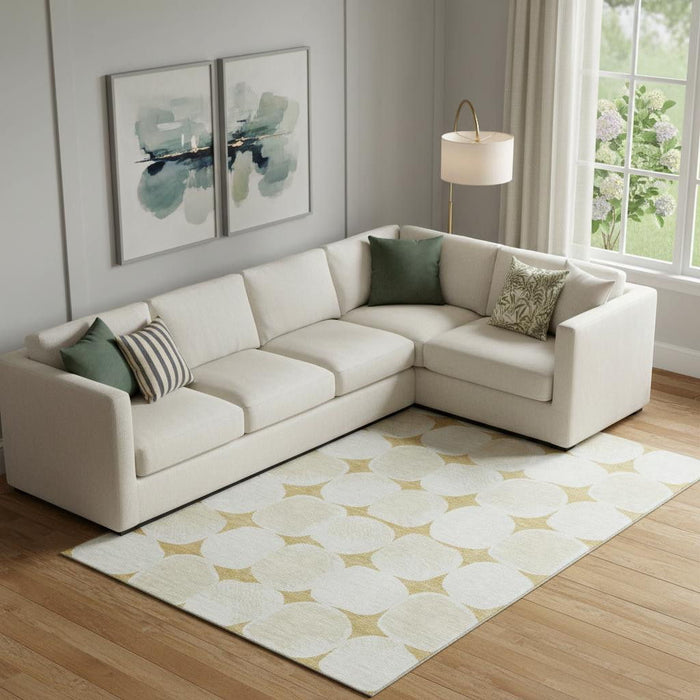 10' X 14' Abstract Geometric Washable Area Rug With UV Protection (669186) - Gold / Ivory