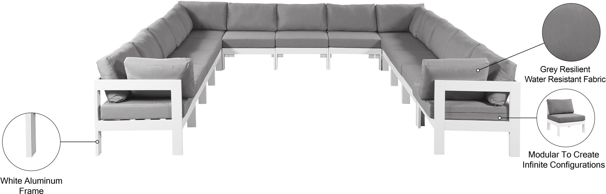 Nizuc - Outdoor Patio 13 Piece Modular Sectional With White Frame