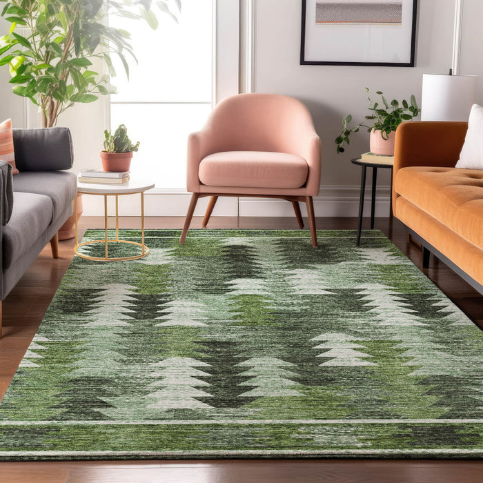 10' X 14' Southwestern Washable Area Rug With UV Protection - Olive Green