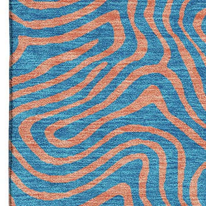 10' X 14' Abstract Washable Area Rug With UV Protection (680993) - Teal / Peach