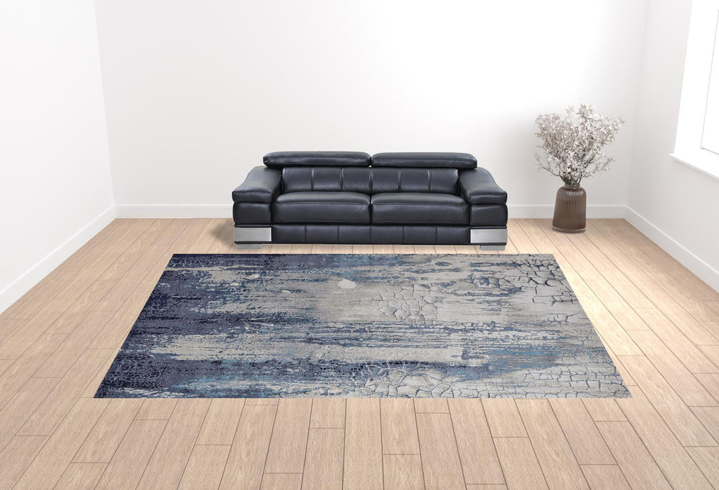12' x 15' Abstract Power Loom Distressed Area Rug - Ivory Blue And Black
