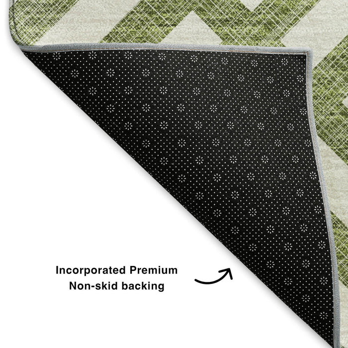 10' X 14' Geometric Washable Area Rug With UV Protection (652395) - Olive Green / Ivory