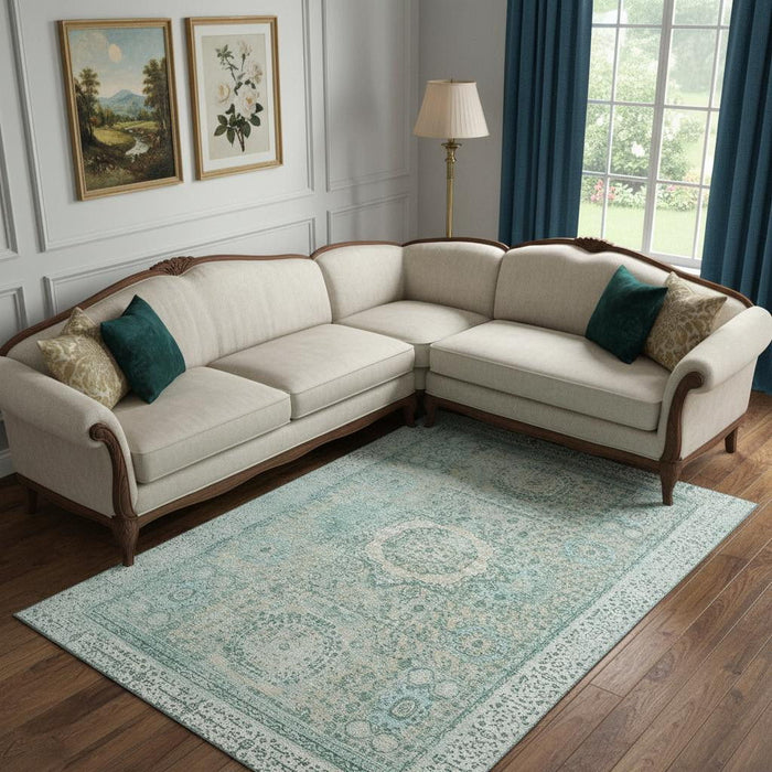 10' X 14' Oriental Washable Area Rug With UV Protection (699800) - Turquoise / Beige