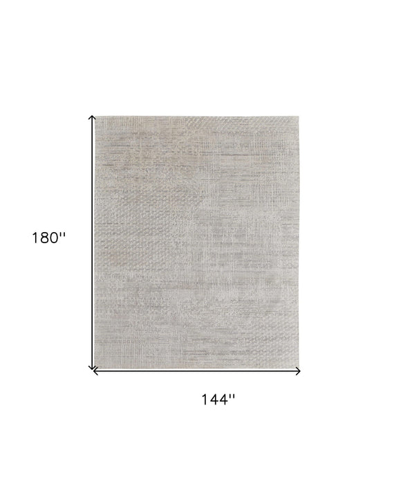 12' x 15' Abstract Hand Woven Worn Faded Area Rug - Ivory And Gray
