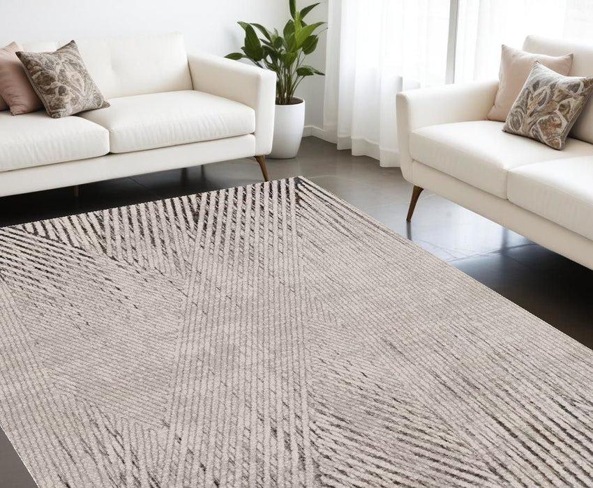 10' x 13' Machine Woven Geometric Lines Indoor Area Rug - Ivory Gray