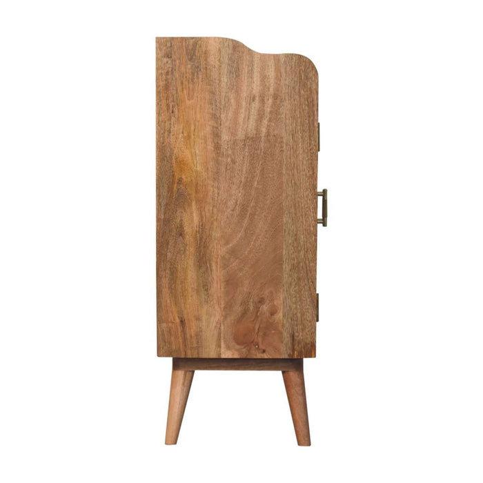 35" Distressed Solid Wood Inlaid Rat Accent Cabinet With Two Doors - Brown
