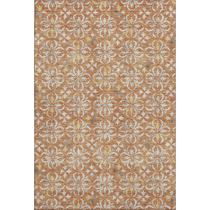 10' X 14' Floral Washable Area Rug With UV Protection (673921) - Copper / Beige