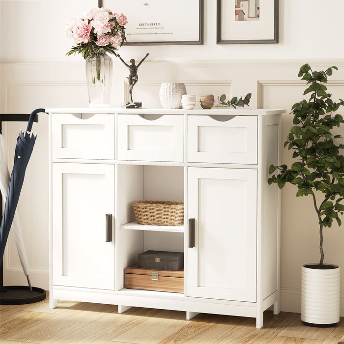 Giga wooden sideboard with drawers and shelves, ideal for living room, bedroom, or bathroom storage and home decor.
