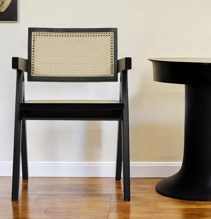 Wood Open Back Dining Arm Chair - Natural / Black