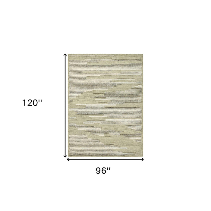 8' X 10' Wool Striped Hand Hooked Area Rug - Gray And Ivory