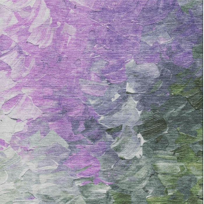 10' X 14' Abstract Washable Area Rug With UV Protection (696740) - Purple / Green / Ivory
