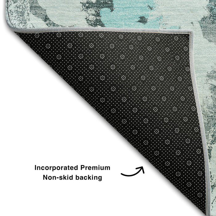 10' X 14' Floral Washable Area Rug With UV Protection (648178) - Teal / Gray / Ivory