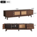Dark brown Giga TV stand for 80-inch TVs with sliding doors and drawers, featuring accent storage and modern design.