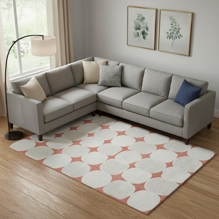 10' X 14' Abstract Geometric Washable Area Rug With UV Protection (669234) - Salmon / Ivory
