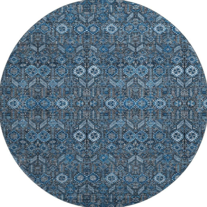 8' Tribal Washable Round Rug With UV Protection (649855) - Blue / Ivory
