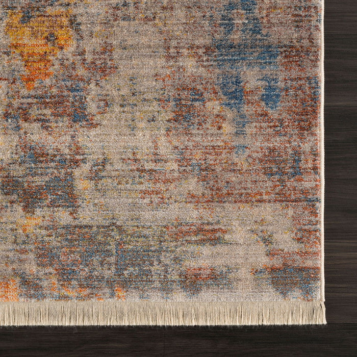 8' x 10' Abstract Power Loom Distressed Stain Resistant Area Rug - Gray Beige Blue And Yellow