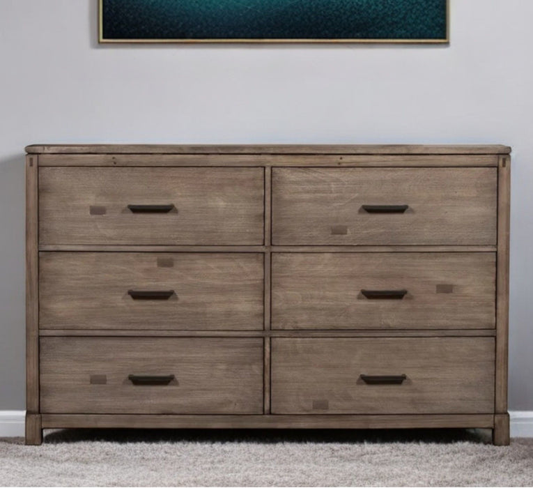 Solid Six Drawer Double Dresser - Gray