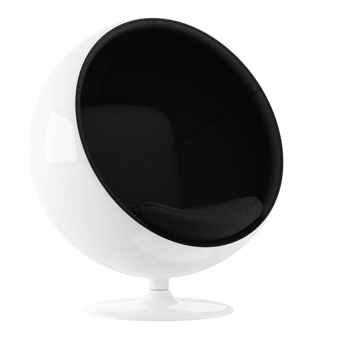 42" Fiberglass And Cotton Swivel Egg Chair - Black / White