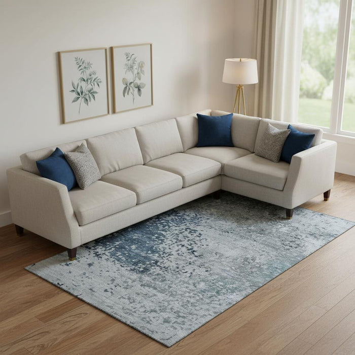 10' X 14' Abstract Washable Area Rug With UV Protection (699652) - Denim Blue / Gray / Sky Blue