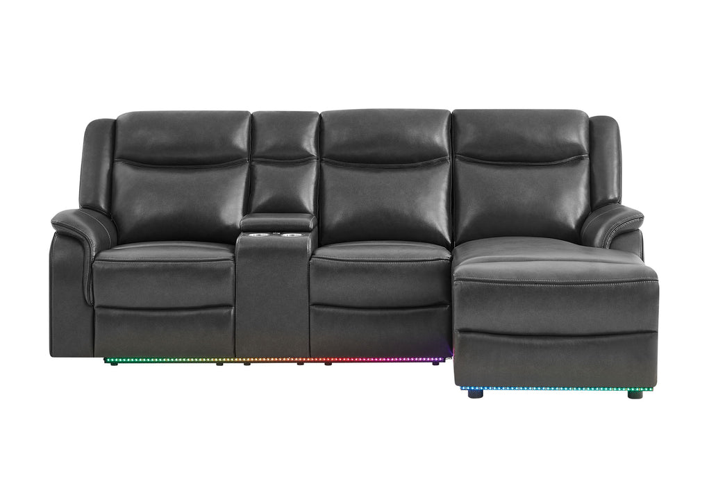 U1818 - Sectional With Pushback Chaise, Multi-Color LED And Immersive Sound - Charcoal / Dark Gray