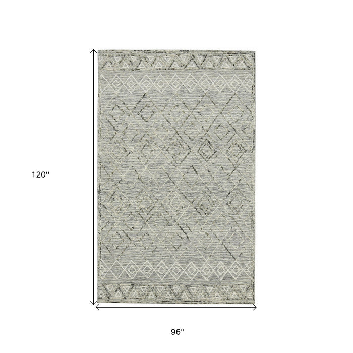 8' X 10' Wool Argyle Hand Hooked Area Rug - Gray