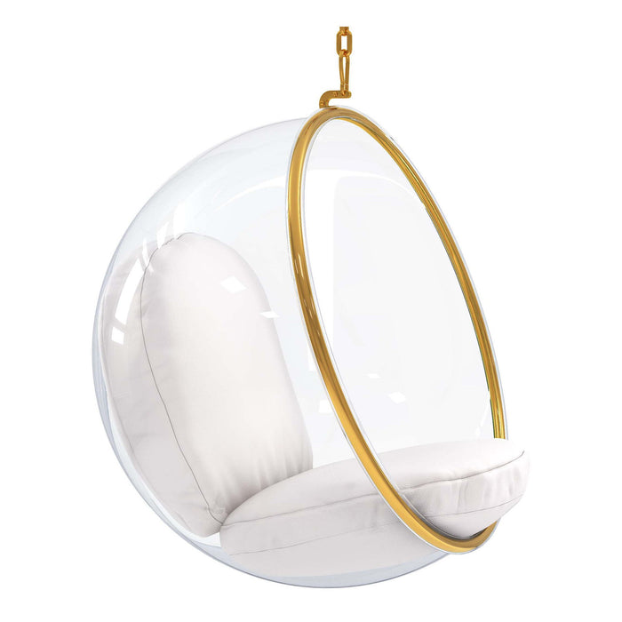 Acrylic And Faux Leather Hanging Balloon Chair - White And Gold