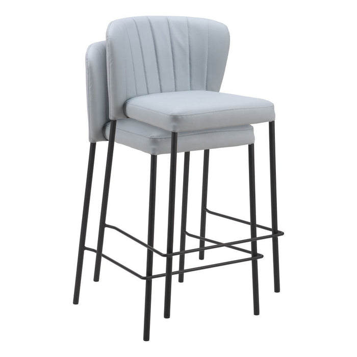 Faux Leather And Steel Counter Height Bar Chairs (Set of 2) - Gray And Black