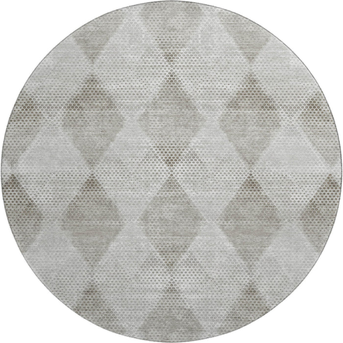 8' Geometric Washable Round Rug With UV Protection (648187) - Gray / Ivory