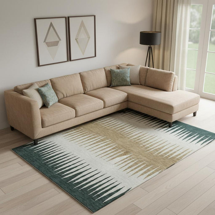 10' X 14' Striped Washable Area Rug With UV Protection (670375) - Charcoal / Gold / Gray