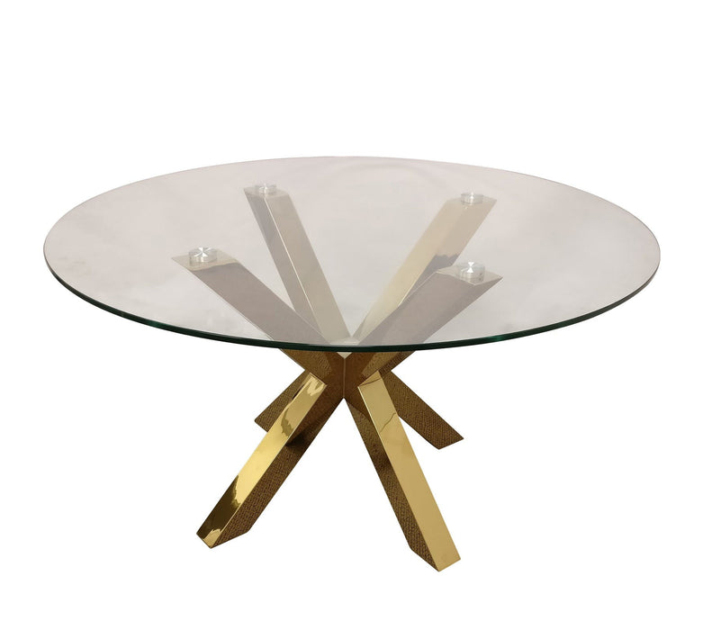 54" Glass And Metal Cross Leg Base Round Top Dining Room Table - Clear
