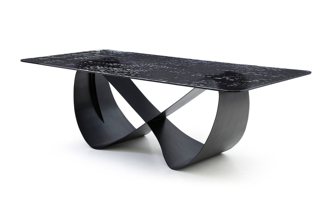 Glass Double Geo Pedestal Base Dining Table - Black / Brass
