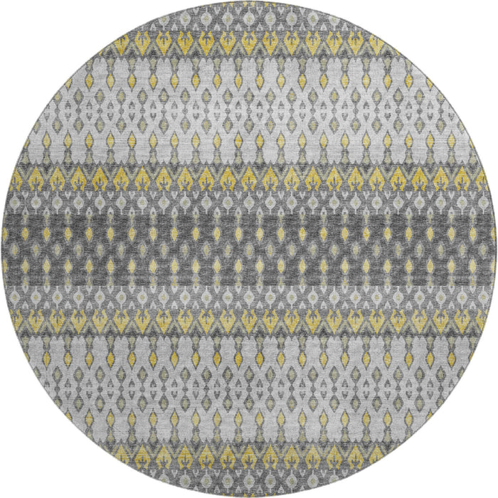 8' Tribal Distressed Washable Round Rug With UV Protection (643812) - Gray / Gold