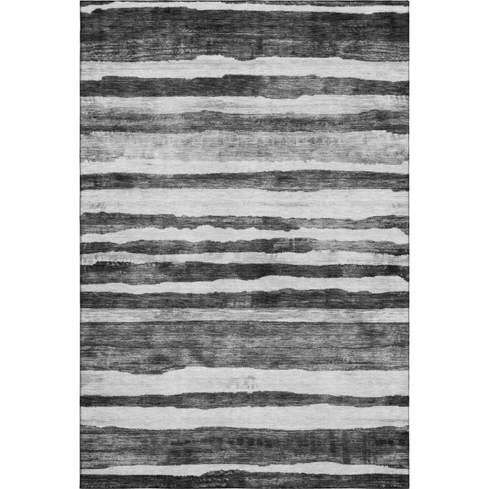 10' X 14' Striped Washable Area Rug With UV Protection (688261) - Charcoal / Ivory
