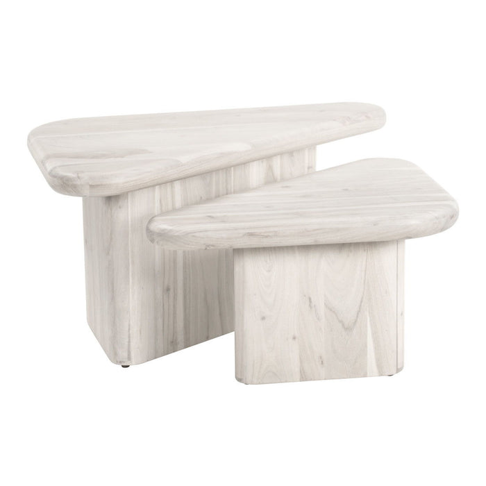 Solid Wood Triangle Pedestal Nested Coffee Tables (Set of 2) - Natural