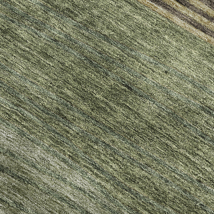8' X 10' Striped Washable Area Rug With UV Protection - Olive Green