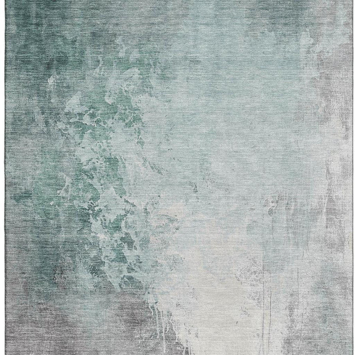 10' X 14' Abstract Washable Area Rug With UV Protection (705485) - Pale Aqua / Ivory