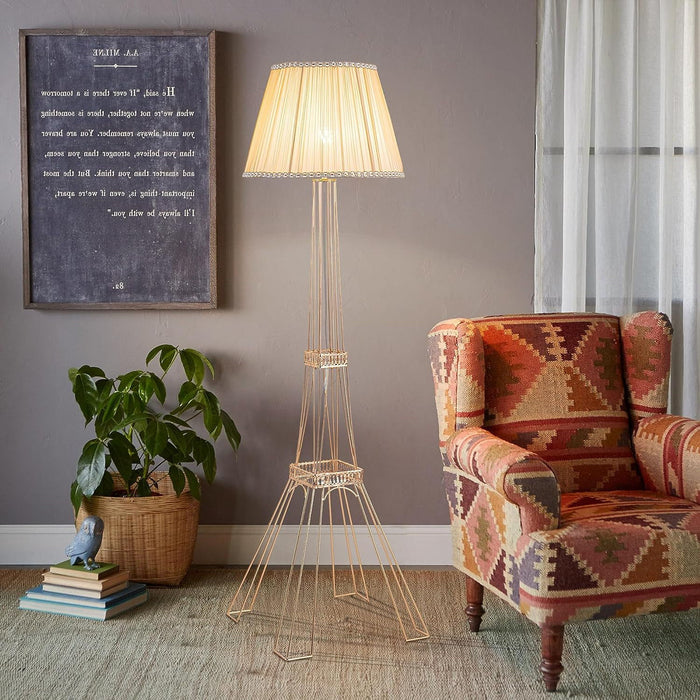 LED Light Changing Eiffel Tower Floor Lamp With Ivory Shade - Brass