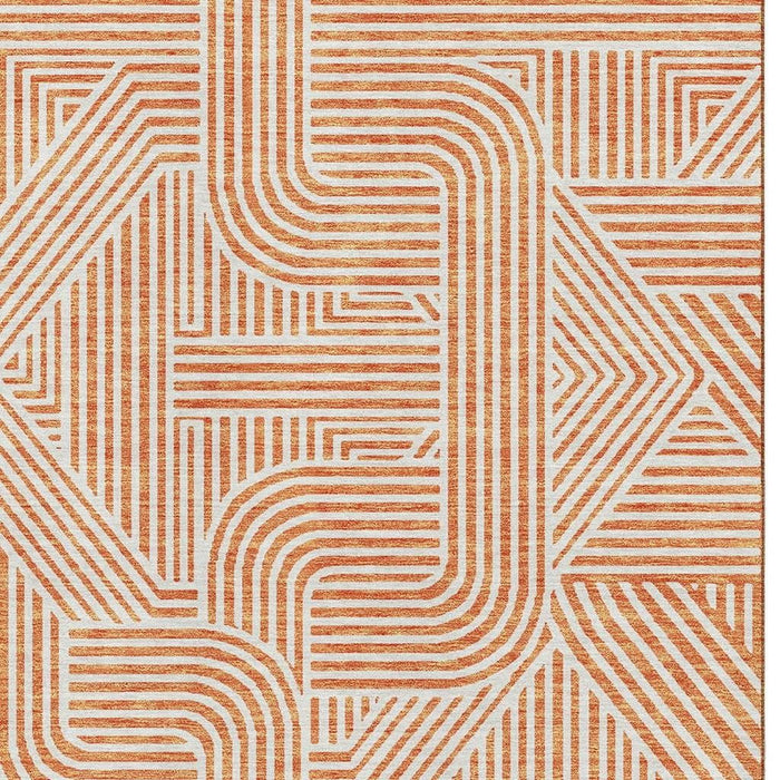 10' X 14' Abstract Geometric Washable Area Rug With UV Protection (672929) - Orange / Ivory