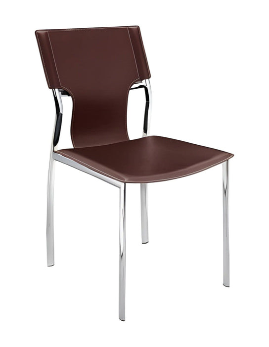 Leather Dining Side Chairs (Set of 4) - Dark Brown / Silver