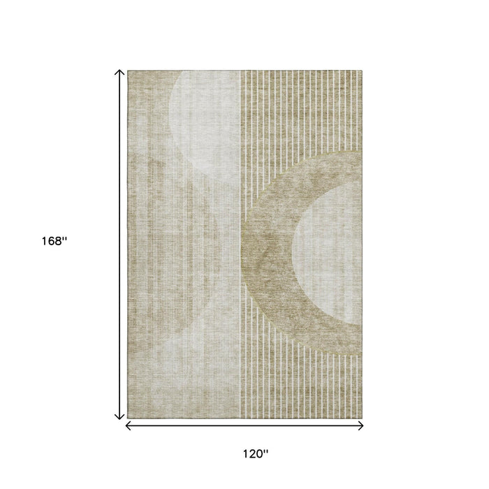 10' X 14' Geometric Washable Area Rug With UV Protection (655758) - Taupe / Beige